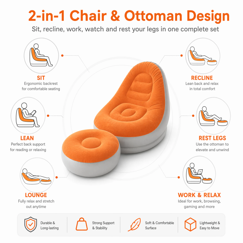 Flocking Inflatable Lazy Sofa  - đánh giá và giá Outdoor Camping Table And Chairs